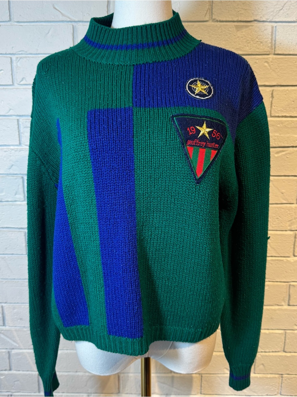 Vintage 80s 90s Geoffrey Hunter Blue Green Sweater Womens M